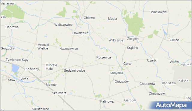 mapa Korzenica gmina Błaszki, Korzenica gmina Błaszki na mapie Targeo