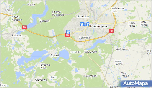 mapa Kościerzyna-Stare Nadleśnictwo, Kościerzyna-Stare Nadleśnictwo na mapie Targeo