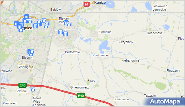 mapa Koskowice, Koskowice na mapie Targeo