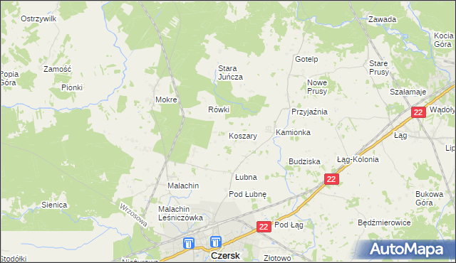 mapa Koszary gmina Czersk, Koszary gmina Czersk na mapie Targeo