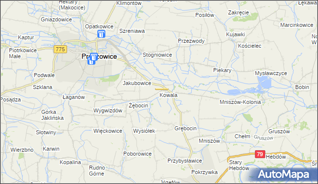 mapa Kowala gmina Proszowice, Kowala gmina Proszowice na mapie Targeo
