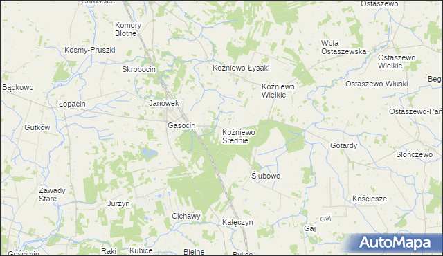 mapa Koźniewo Średnie, Koźniewo Średnie na mapie Targeo