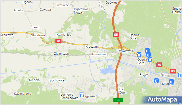 mapa Kruszyniec gmina Sicienko, Kruszyniec gmina Sicienko na mapie Targeo