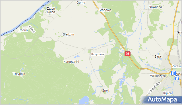 mapa Krzymów gmina Chojna, Krzymów gmina Chojna na mapie Targeo