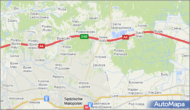 mapa Krzywa gmina Sędziszów Małopolski, Krzywa gmina Sędziszów Małopolski na mapie Targeo