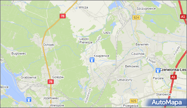 mapa Książenice gmina Czerwionka-Leszczyny, Książenice gmina Czerwionka-Leszczyny na mapie Targeo