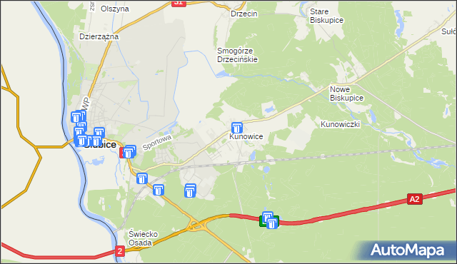 mapa Kunowice, Kunowice na mapie Targeo