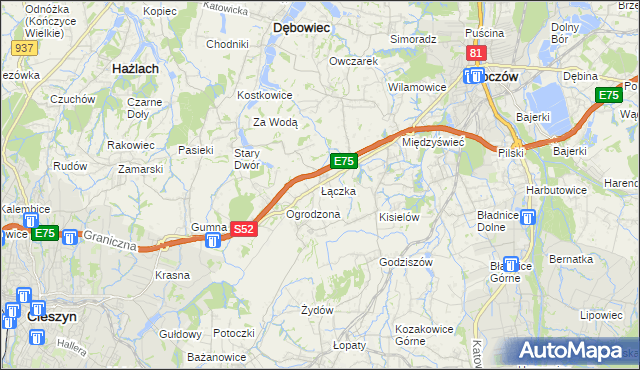 mapa Łączka gmina Dębowiec, Łączka gmina Dębowiec na mapie Targeo