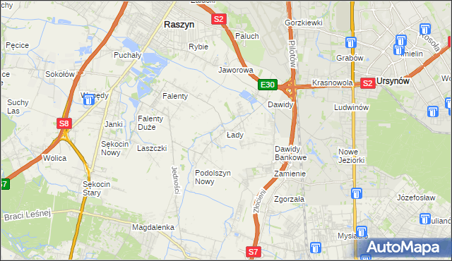 mapa Łady gmina Raszyn, Łady gmina Raszyn na mapie Targeo