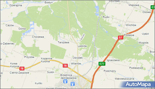 mapa Lasków gmina Jędrzejów, Lasków gmina Jędrzejów na mapie Targeo