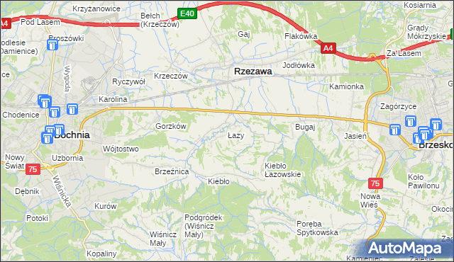 mapa Łazy gmina Rzezawa, Łazy gmina Rzezawa na mapie Targeo