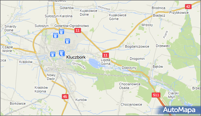 mapa Ligota Górna gmina Kluczbork, Ligota Górna gmina Kluczbork na mapie Targeo