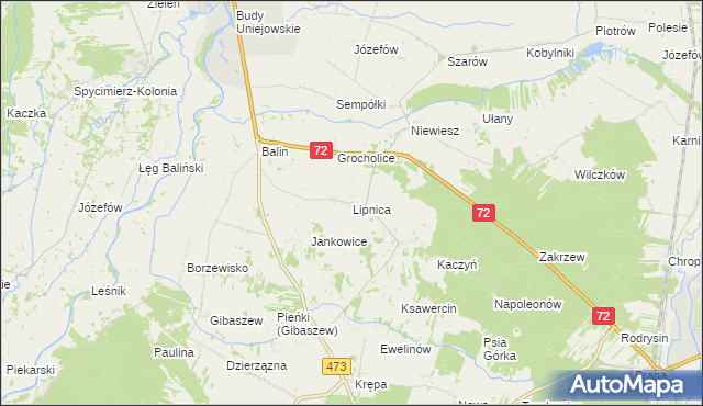 mapa Lipnica gmina Poddębice, Lipnica gmina Poddębice na mapie Targeo