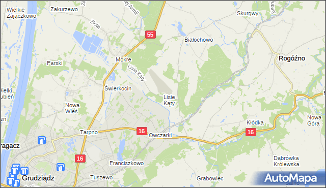 mapa Lisie Kąty gmina Grudziądz, Lisie Kąty gmina Grudziądz na mapie Targeo