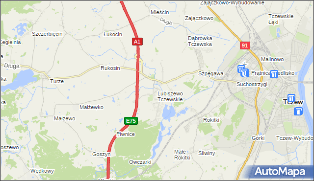 mapa Lubiszewo Tczewskie, Lubiszewo Tczewskie na mapie Targeo