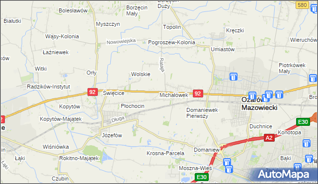 mapa Michałówek gmina Ożarów Mazowiecki, Michałówek gmina Ożarów Mazowiecki na mapie Targeo