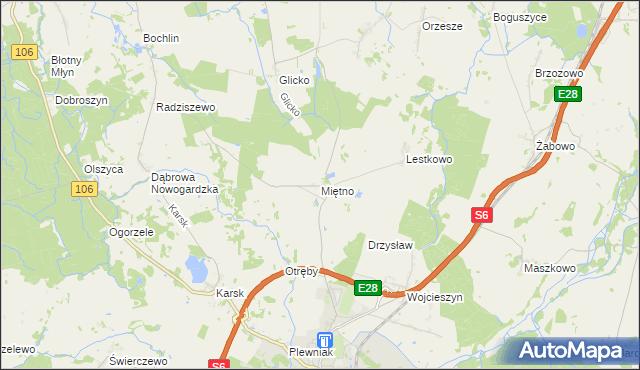 mapa Miętno gmina Nowogard, Miętno gmina Nowogard na mapie Targeo