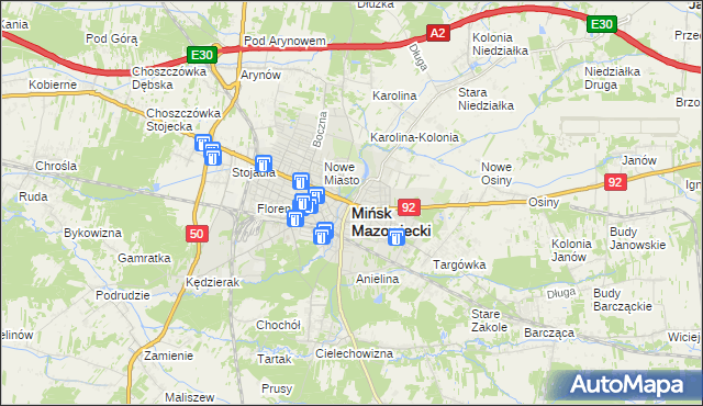 mapa Mińsk Mazowiecki, Mińsk Mazowiecki na mapie Targeo