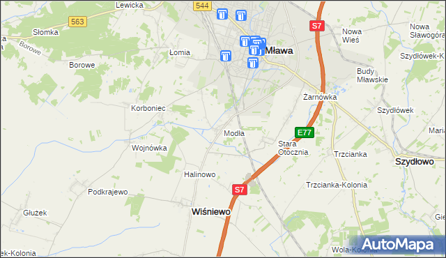 mapa Modła gmina Wiśniewo, Modła gmina Wiśniewo na mapie Targeo