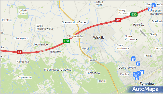 mapa Morgi gmina Wiskitki, Morgi gmina Wiskitki na mapie Targeo