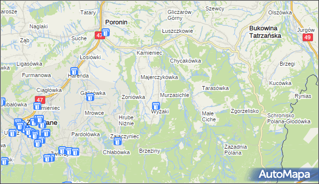 mapa Murzasichle, Murzasichle na mapie Targeo