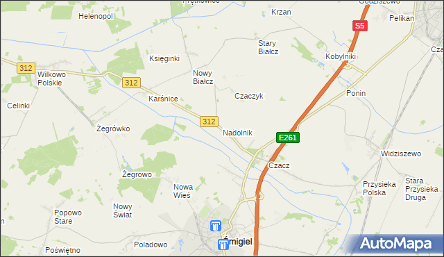 mapa Nadolnik gmina Śmigiel, Nadolnik gmina Śmigiel na mapie Targeo