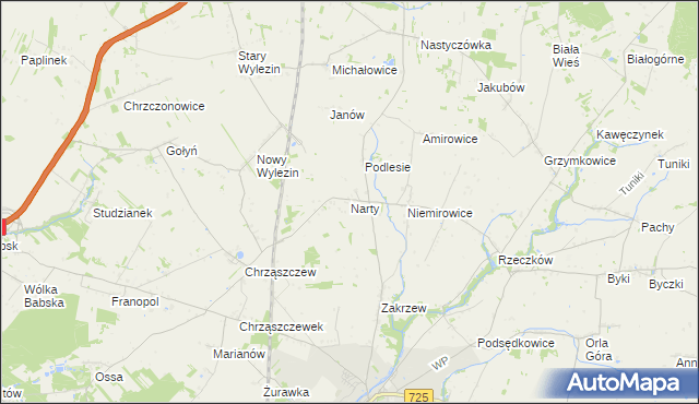 mapa Narty gmina Biała Rawska, Narty gmina Biała Rawska na mapie Targeo