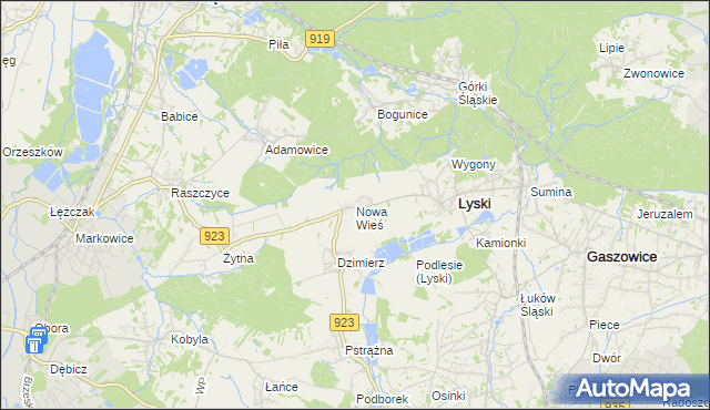 mapa Nowa Wieś gmina Lyski, Nowa Wieś gmina Lyski na mapie Targeo