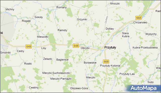 mapa Obrytki gmina Przytuły, Obrytki gmina Przytuły na mapie Targeo