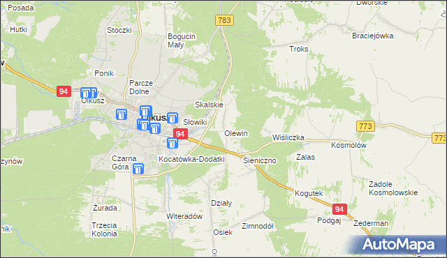 mapa Olewin gmina Olkusz, Olewin gmina Olkusz na mapie Targeo