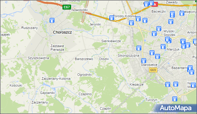 mapa Oliszki gmina Choroszcz, Oliszki gmina Choroszcz na mapie Targeo
