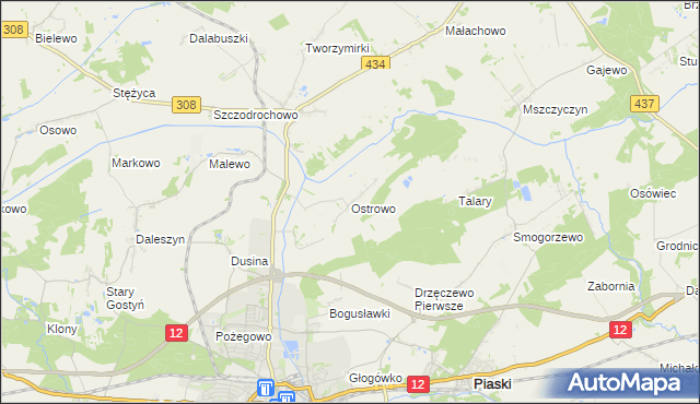 mapa Ostrowo gmina Gostyń, Ostrowo gmina Gostyń na mapie Targeo