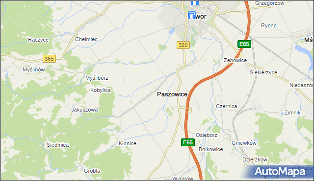 mapa Paszowice, Paszowice na mapie Targeo