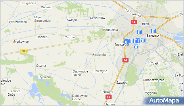 mapa Pilaszków gmina Łowicz, Pilaszków gmina Łowicz na mapie Targeo