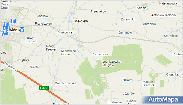 mapa Podzamcze gmina Mełgiew, Podzamcze gmina Mełgiew na mapie Targeo