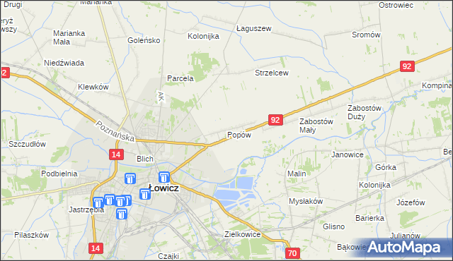 mapa Popów gmina Łowicz, Popów gmina Łowicz na mapie Targeo