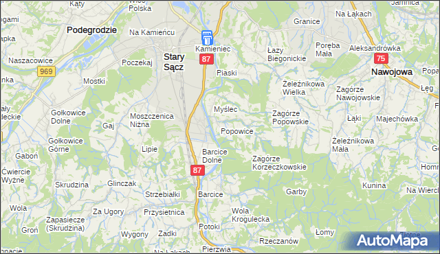 mapa Popowice gmina Stary Sącz, Popowice gmina Stary Sącz na mapie Targeo