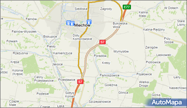 mapa Poradów gmina Miechów, Poradów gmina Miechów na mapie Targeo