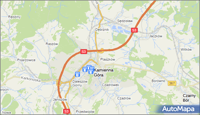 mapa Ptaszków, Ptaszków na mapie Targeo