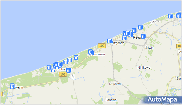 mapa Pustkowo gmina Rewal, Pustkowo gmina Rewal na mapie Targeo