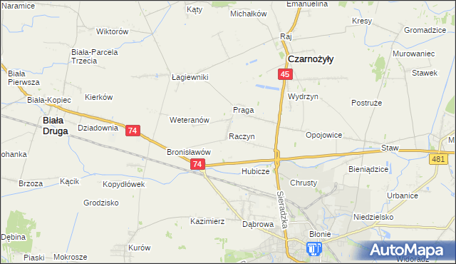 mapa Raczyn gmina Czarnożyły, Raczyn gmina Czarnożyły na mapie Targeo