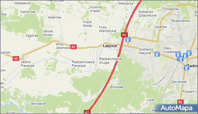 mapa Radziechowice Drugie, Radziechowice Drugie na mapie Targeo