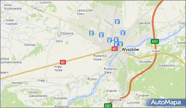 mapa Rybienko Nowe, Rybienko Nowe na mapie Targeo