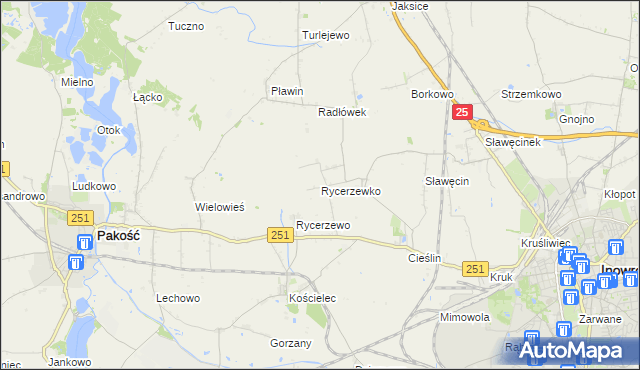 mapa Rycerzewko gmina Pakość, Rycerzewko gmina Pakość na mapie Targeo