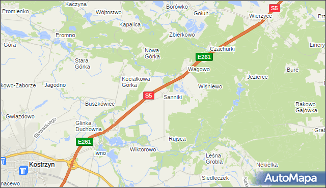 mapa Sanniki gmina Kostrzyn, Sanniki gmina Kostrzyn na mapie Targeo