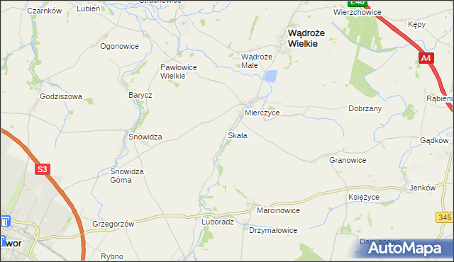 mapa Skała gmina Wądroże Wielkie, Skała gmina Wądroże Wielkie na mapie Targeo