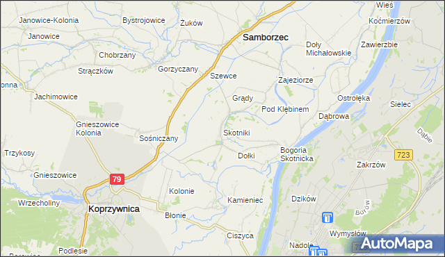 mapa Skotniki gmina Samborzec, Skotniki gmina Samborzec na mapie Targeo