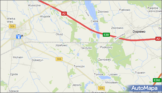 mapa Skrzynki gmina Stęszew, Skrzynki gmina Stęszew na mapie Targeo