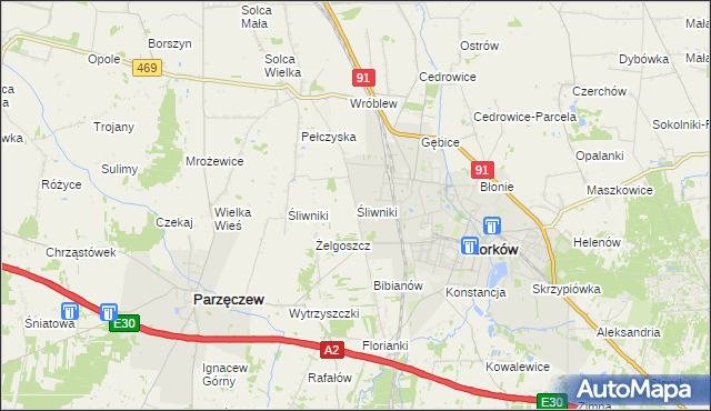 mapa Śliwniki gmina Ozorków, Śliwniki gmina Ozorków na mapie Targeo