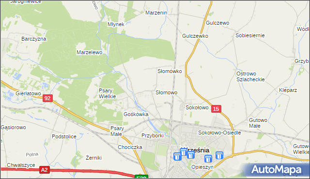 mapa Słomowo gmina Września, Słomowo gmina Września na mapie Targeo